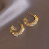 Korea Design Jewelry Exquisite Zircon Opal Dionysus Half Circle Earrings Elegant Women's Daily Work Accessories