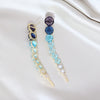 Korea Design Jewelry Long Colorful Crystal Gradient Earrings  Women Prom Party Accessories