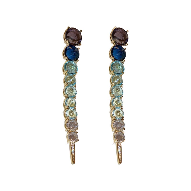 Korea Design Jewelry Long Colorful Crystal Gradient Earrings  Women Prom Party Accessories