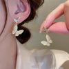 Korea Design Jewelry  Double Butterfly Zircon Opal Pendant Earrings Elegant Women Prom Party Accessories