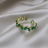 Korea Design Jewelry  Full Colored Zircon Geometric Leaf Rings Elegant Women Daily Work Open Rings