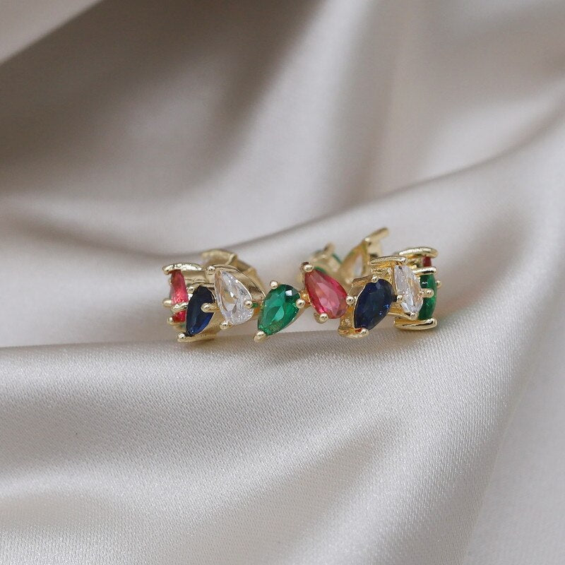 Korea Design Jewelry  Full Colored Zircon Geometric Leaf Rings Elegant Women Daily Work Open Rings