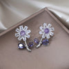 Korea Design Jewelry  Full Zircon Daisy Silver Color Stud Earrings Elegant Sweet Women Prom Party Accessories