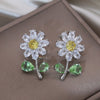 Korea Design Jewelry  Full Zircon Daisy Silver Color Stud Earrings Elegant Sweet Women Prom Party Accessories