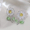 Korea Design Jewelry  Full Zircon Daisy Silver Color Stud Earrings Elegant Sweet Women Prom Party Accessories