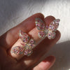 Korea Design Jewelry  Sparkling Full Pink Zircon Butterfly Earrings With Elegant Women Wedding Party earrings