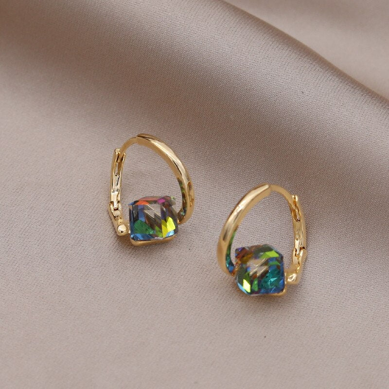 Korea Design Jewelry  Square Transform Color Crystal Earrings Simple Elegant Women's Daily Work Accessories