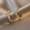 Korea Design Jewelry  Zircon Opal C Shape Half Circle Earrings Elegant Women Daily Work Accessories