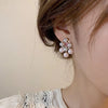 Korea Design Jewelry Palace Style Pink Zircon Pearl Tassel Earrings Elegant Women's Party Accessories