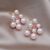 Korea Design Jewelry Palace Style Pink Zircon Pearl Tassel Earrings Elegant Women's Party Accessories