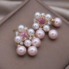 Korea Design Jewelry Palace Style Pink Zircon Pearl Tassel Earrings Elegant Women's Party Accessories