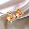 Korea Design Jewelry Pink Crystal Flower Half Circle Earrings Elegant Women's Daily Work Accessories