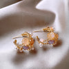 Korea Design Jewelry Pink Crystal Flower Half Circle Earrings Elegant Women's Daily Work Accessories