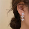 Korea Design Jewelry Silver Color Copper Set Zircon Love Pendant Earrings Elegant Women's Wedding Party Accessories