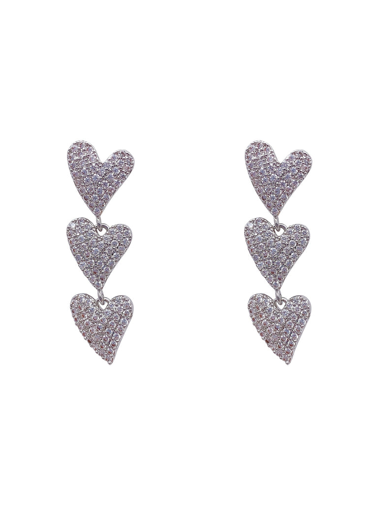 Korea Design Jewelry Silver Color Copper Set Zircon Love Pendant Earrings Elegant Women's Wedding Party Accessories