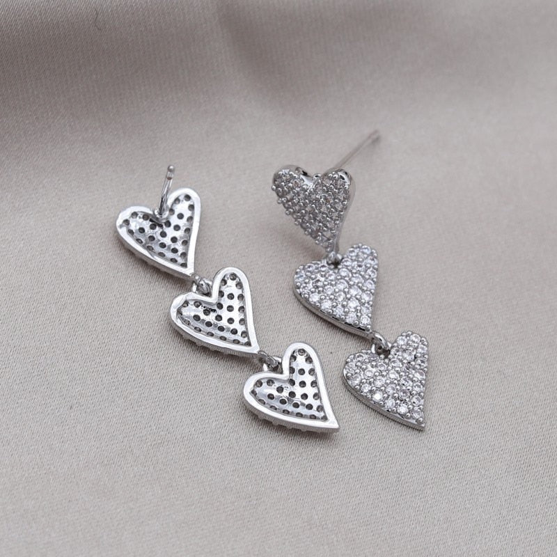 Korea Design Jewelry Silver Color Copper Set Zircon Love Pendant Earrings Elegant Women's Wedding Party Accessories