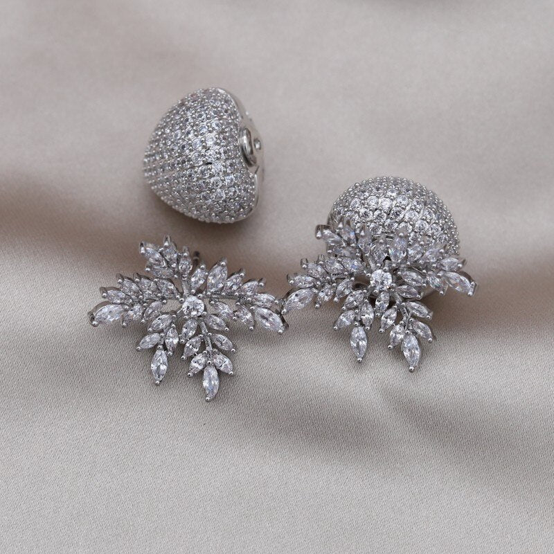 Korea Design Jewelry Silver Color Copper Set Zircon Strawberry Leaf Earrings Elegant Women's Prom Party Accessories