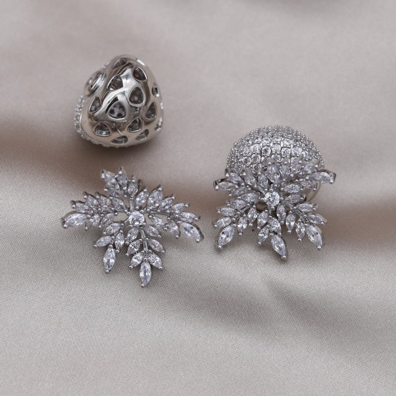 Korea Design Jewelry Silver Color Copper Set Zircon Strawberry Leaf Earrings Elegant Women's Prom Party Accessories