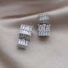 Korea Design Jewelry Silver Color  Square Zircon Front Back Earrings Elegant Women's Daily Work Accessories