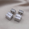 Korea Design Jewelry Silver Color  Square Zircon Front Back Earrings Elegant Women's Daily Work Accessories