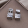 Korea Design Jewelry Silver Color  Square Zircon Front Back Earrings Elegant Women's Daily Work Accessories