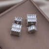 Korea Design Jewelry Silver Color  Square Zircon Front Back Earrings Elegant Women's Daily Work Accessories