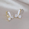 Korea Design Jewelry Simple 14K Gold Plated Zircon Bow White Oil Drop Earring Elegant Women's Daily Work Accessories