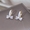 Korea Design Jewelry Simple 14K Gold Plated Zircon Bow White Oil Drop Earring Elegant Women's Daily Work Accessories