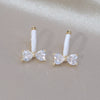 Korea Design Jewelry Simple 14K Gold Plated Zircon Bow White Oil Drop Earring Elegant Women's Daily Work Accessories