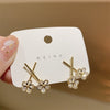 Korea Design Jewelry Simple Cross Double Flower Earrings  Elegant Women Prom Party Earrings