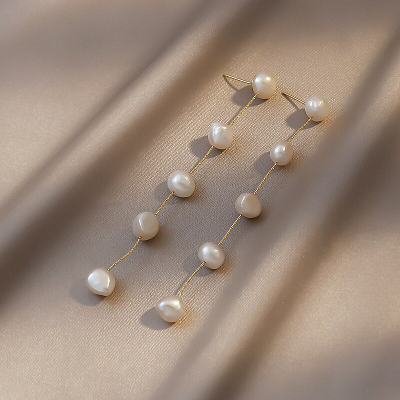 Korea Design Jewelry Simple Freshwater Bead Long Earrings Elegant Women's Accessories