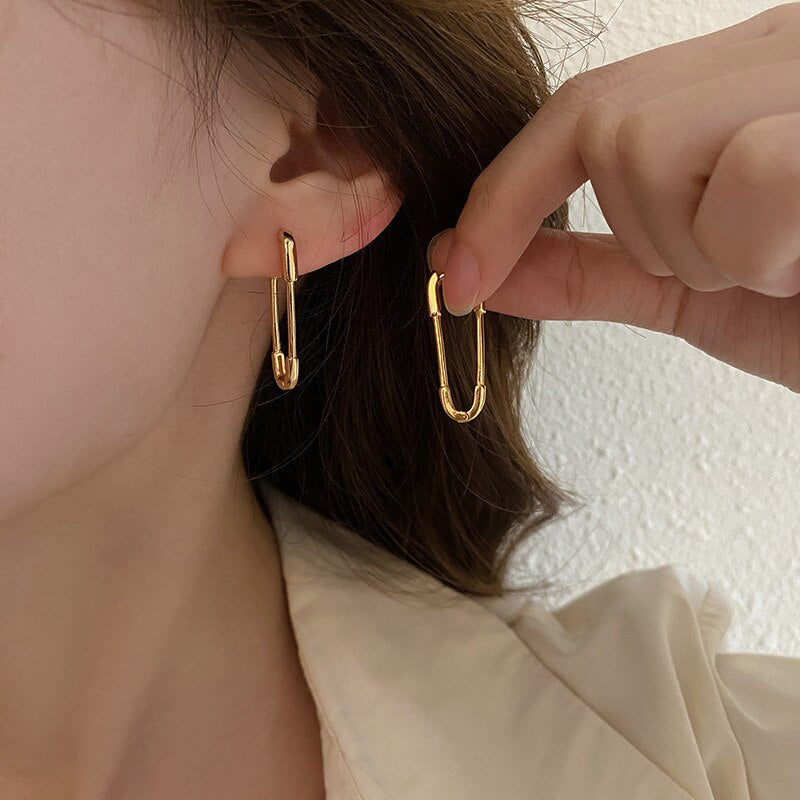 Korea Design Jewelry Simple Metal Pin Metal hoop Earrings Girls Christmas Gifts Women's Daily Work Accessories