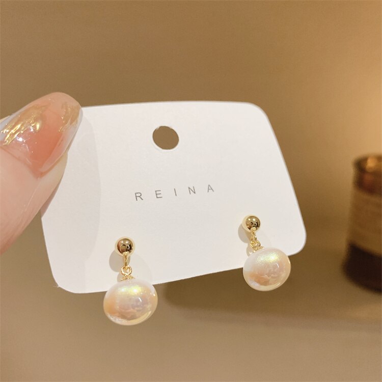 Korea Design Jewelry Simple Pearl Pendant Earrings Elegant Women Daily Work Accessories