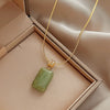 Korea Design Jewelry Simple Square Green Stone Pendant Necklace Elegant Women Type Clavicle Necklace