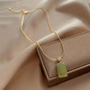 Korea Design Jewelry Simple Square Green Stone Pendant Necklace Elegant Women Type Clavicle Necklace