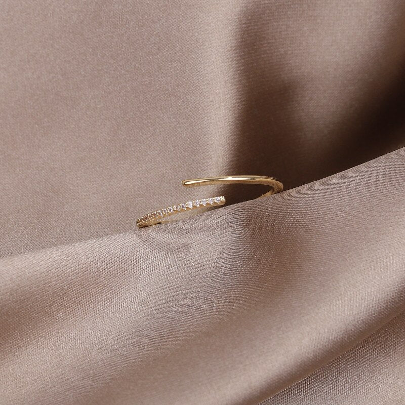 Korea Design Jewelry Simple Thin Circle Cross Zircon Ring Elegant Women's Daily Work Open Adjustable Ring