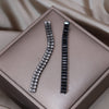 Korea Design Jewelry Square  Black Zircon Long Tassel Earrings Elegant Women's Party Accessories