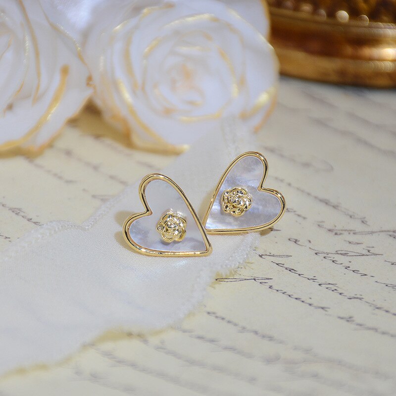 Korea Design Jewelry Sweet Camellia Love Shell Earrings Simple Women's Daily Work Accessories