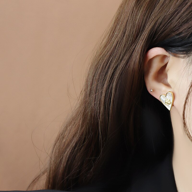 Korea Design Jewelry Sweet Camellia Love Shell Earrings Simple Women's Daily Work Accessories