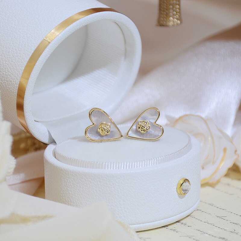 Korea Design Jewelry Sweet Camellia Love Shell Earrings Simple Women's Daily Work Accessories