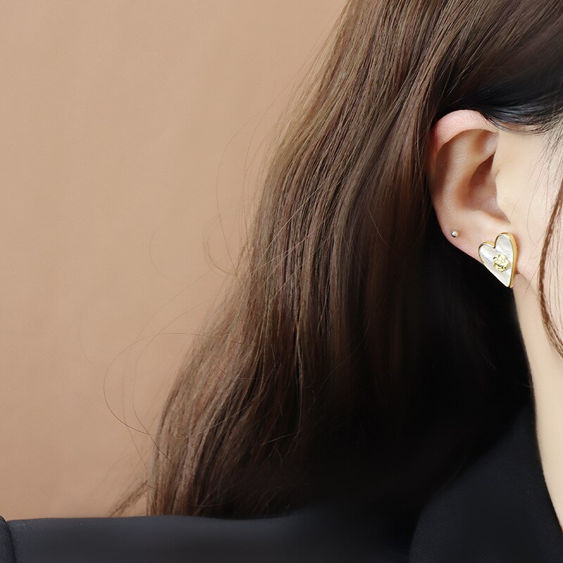 Korea Design Jewelry Sweet Camellia Love Shell Earrings Simple Women's Daily Work Accessories