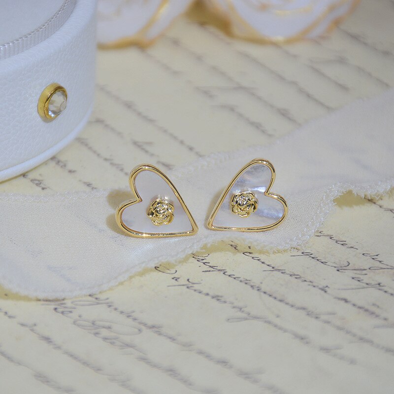 Korea Design Jewelry Sweet Camellia Love Shell Earrings Simple Women's Daily Work Accessories