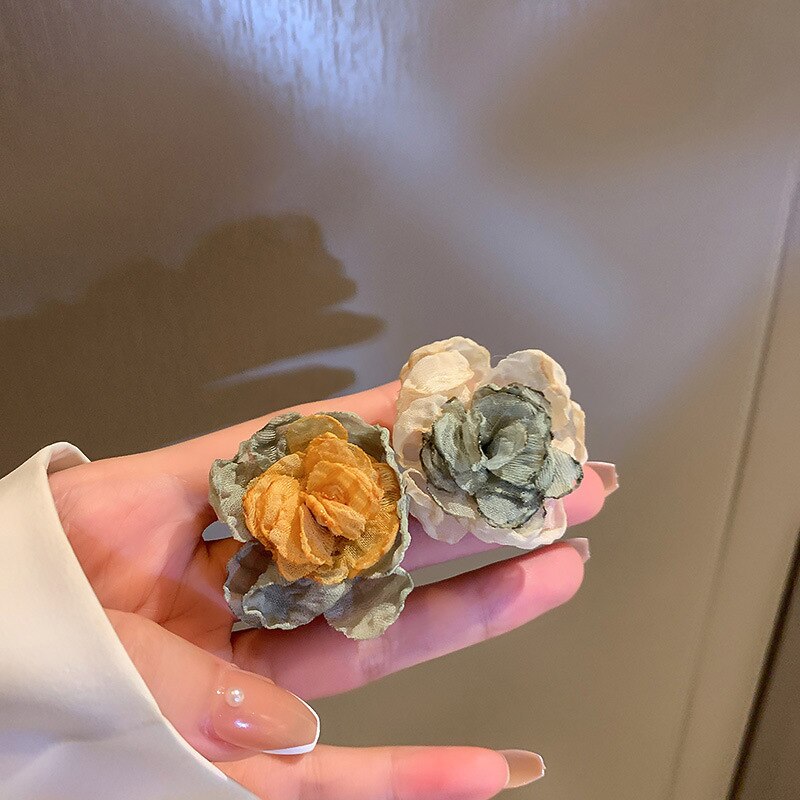 Korea Design Jewelry Sweet Colorful Cloth Flower Earrings Elegant Women Summer Style Beach Party Earrings
