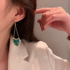 Korea Design Jewelry Sweet Green Love Heart Crystal Pendant Earrings  Women's Gala Party Accessories
