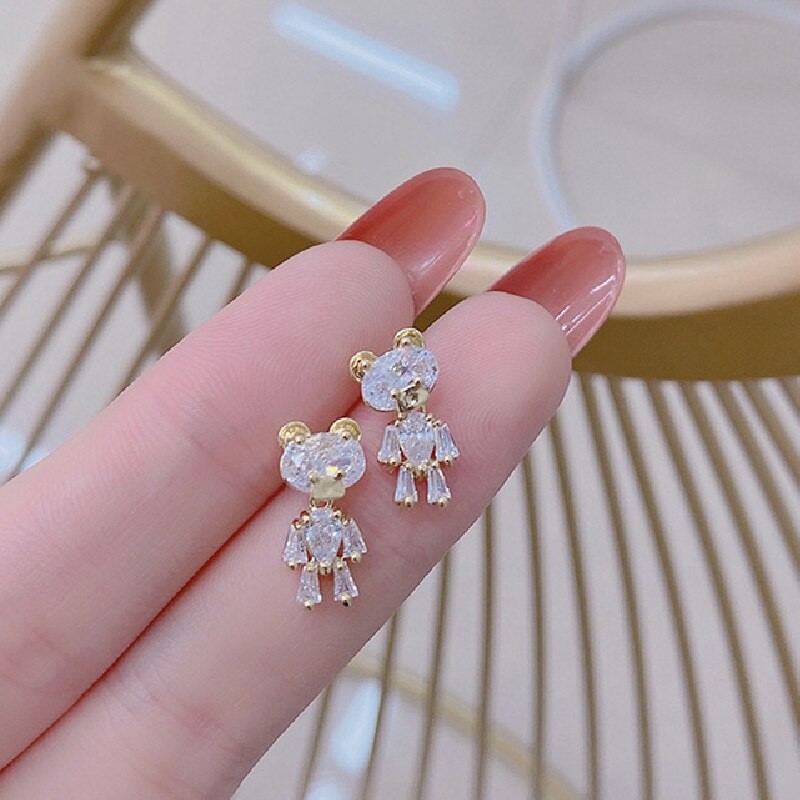 Korea Design Jewelry Sweet Zircon Smart Bear Earrings Girls Unusual Gifts Women's Party Earrings