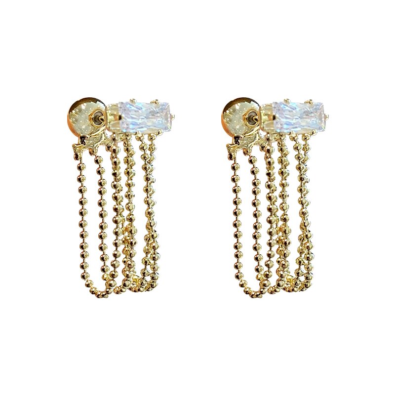 Korea Design Jewelry Zircon Chain Tassel Earrings Elegant Women's Work Daily Accessories