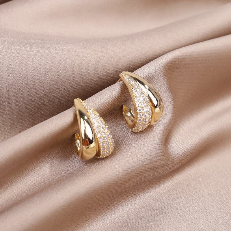 Korea Design Trendy Jewelry Simple Metal Zircon Earrings Elegant Women's Daily Work Accessories