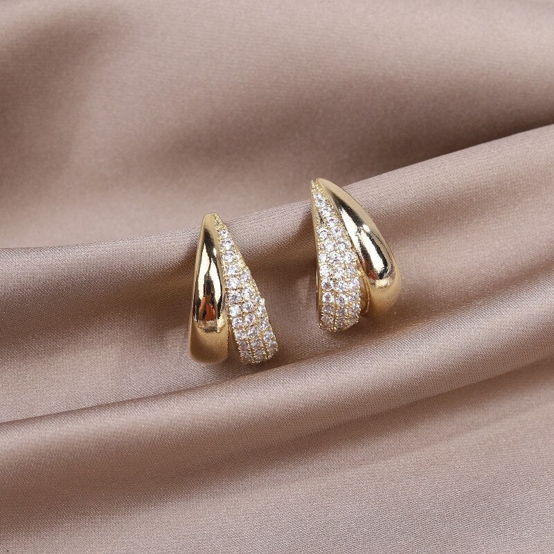 Korea Design Trendy Jewelry Simple Metal Zircon Earrings Elegant Women's Daily Work Accessories