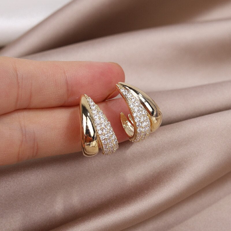 Korea Design Trendy Jewelry Simple Metal Zircon Earrings Elegant Women's Daily Work Accessories