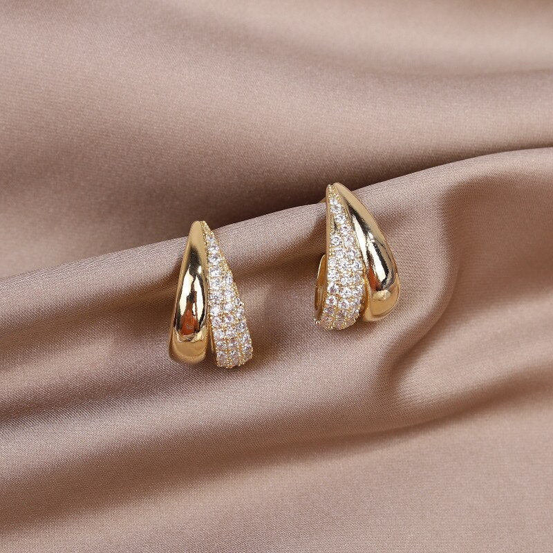 Korea Design Trendy Jewelry Simple Metal Zircon Earrings Elegant Women's Daily Work Accessories